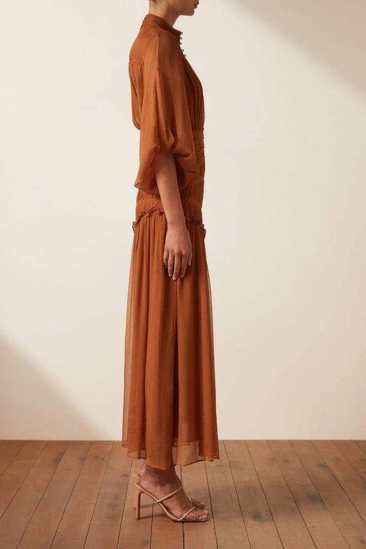 Shona Joy NOEMI BUTTON UP RUCHED MIDI DRESS - SIENA DRESSES