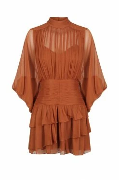 Shona Joy NOEMI LONG SLEEVE RUCHED MINI DRESS - SIENA