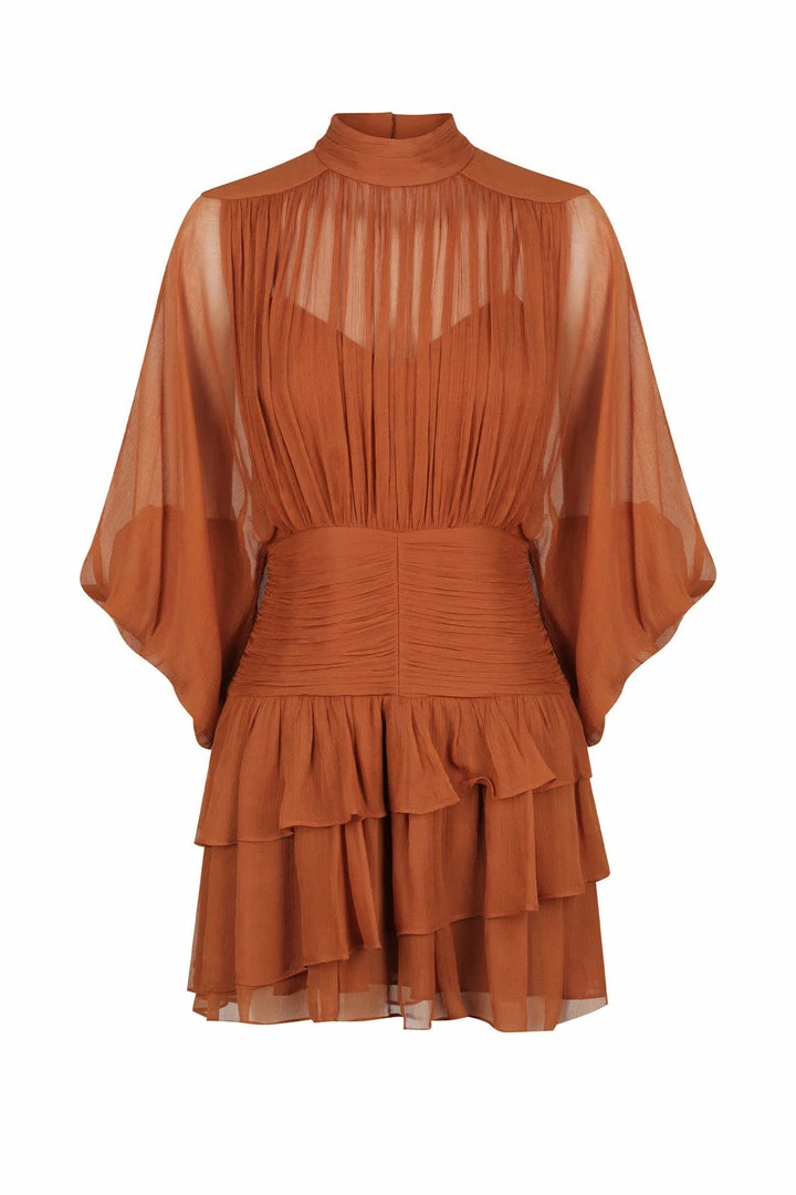 Shona Joy NOEMI LONG SLEEVE RUCHED MINI DRESS - SIENA