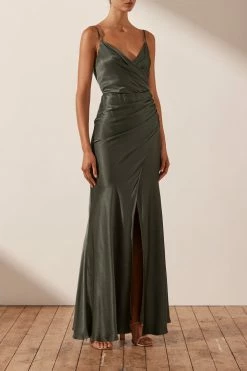 Shona Joy DRESSES LA LUNE CROSS DRAPED MAXI DRESS - OLIVE