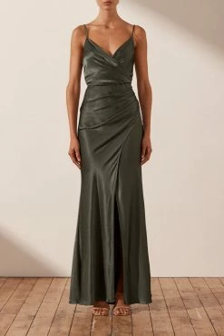 Shona Joy DRESSES LA LUNE CROSS DRAPED MAXI DRESS - OLIVE