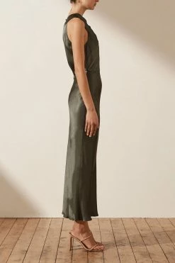 Shona Joy LA LUNE HIGH NECK MIDI DRESS - OLIVE