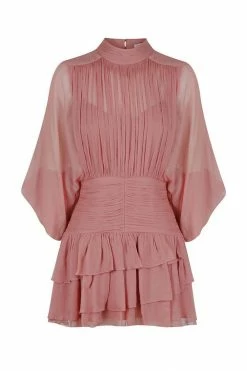 Shona Joy DRESSES OLYMPIA LONG SLEEVE RUCHED MINI DRESS - ANTIQUE ROSE