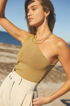 Shona Joy BASIC ONE SHOULDER TOP - BAY LEAF