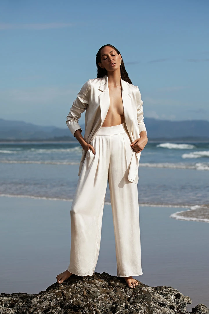 Shona Joy LA LUNE TUXEDO TROUSER - CREAM SHORTS & PANTS