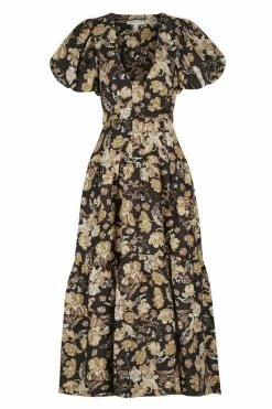 Shona Joy PALERMO LINEN PLUNGED SHORT SLEEVE MIDI DRESS DRESSES