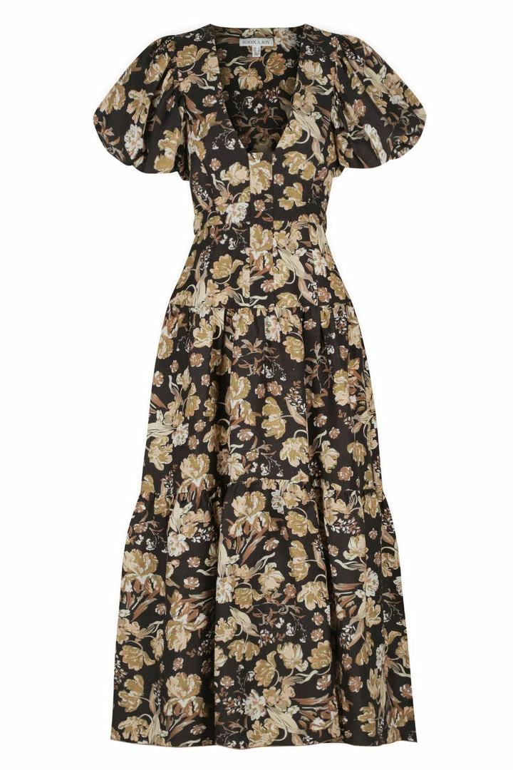 Shona Joy PALERMO LINEN PLUNGED SHORT SLEEVE MIDI DRESS DRESSES