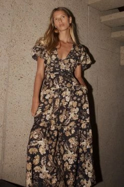 Shona Joy PALERMO LINEN PLUNGED SHORT SLEEVE MIDI DRESS DRESSES