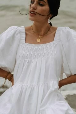 Shona Joy PAULINA LINEN SQUARE NECK TIERED MINI DRESS - IVORY