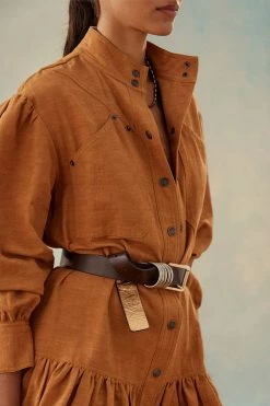 Shona Joy DRESSES PRISCILA HIGH NECK UTILITY MINI DRESS - TURMERIC