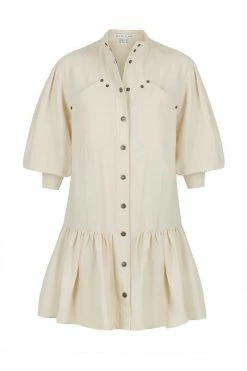 Shona Joy PRISCILA HIGH NECK UTILITY MINI DRESS - CREMA DRESSES