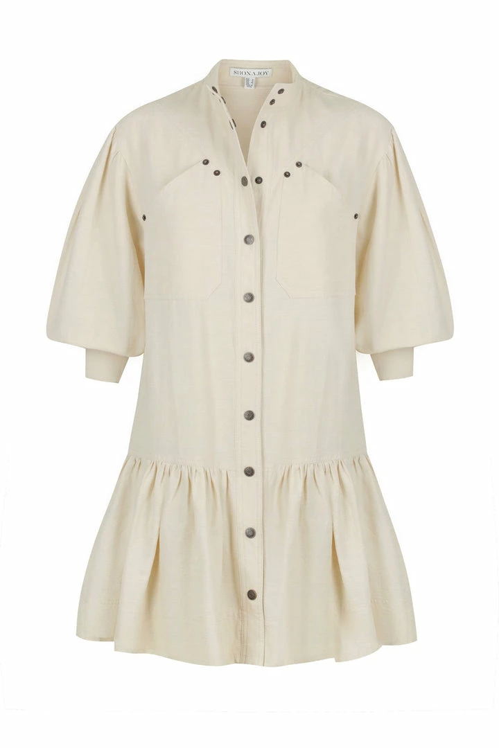 Shona Joy PRISCILA HIGH NECK UTILITY MINI DRESS - CREMA DRESSES