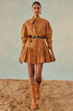 Shona Joy DRESSES PRISCILA HIGH NECK UTILITY MINI DRESS - TURMERIC