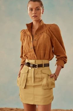 Shona Joy PRISCILA HIGH NECK UTILITY SHIRT - TURMERIC TOPS