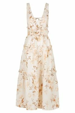 Shona Joy ROXANNE LINEN PLUNGED TIERED MIDI DRESS DRESSES