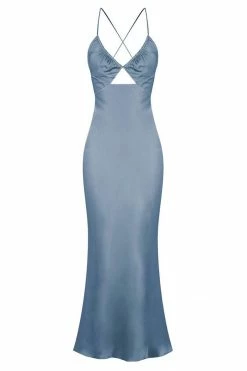 Shona Joy DRESSES LA LUNE RUCHED BODICE MIDI DRESS - BLUE SMOKE