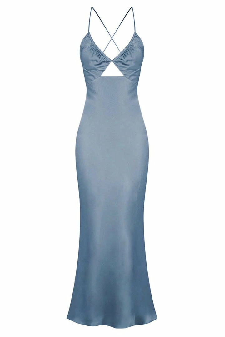 Shona Joy DRESSES LA LUNE RUCHED BODICE MIDI DRESS - BLUE SMOKE