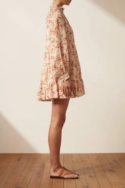 Shona Joy FLOR LINEN BALLOON SLEEVE PIN TUCK TIERED MINI DRESS DRESSES