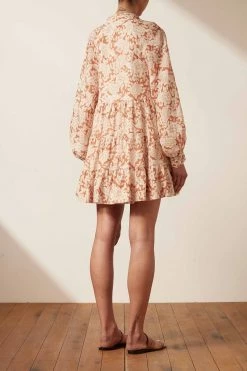 Shona Joy FLOR LINEN BALLOON SLEEVE PIN TUCK TIERED MINI DRESS DRESSES