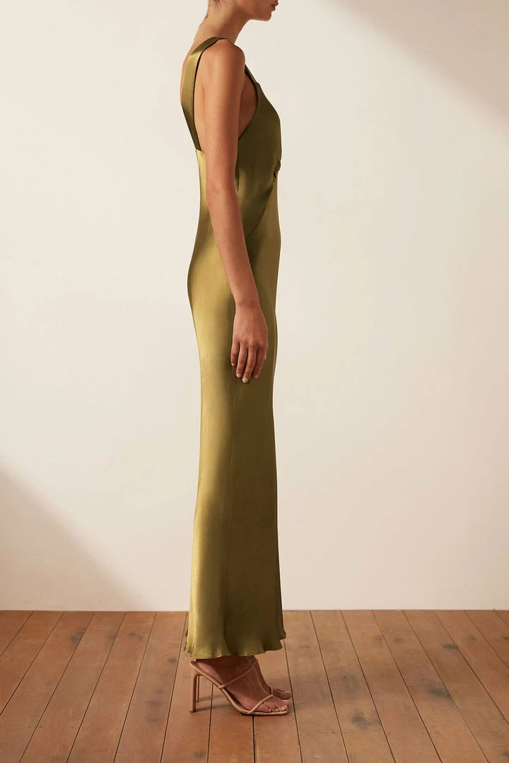 Shona Joy GIORGIA PLUNGED MIDI DRESS - OLIVE OIL