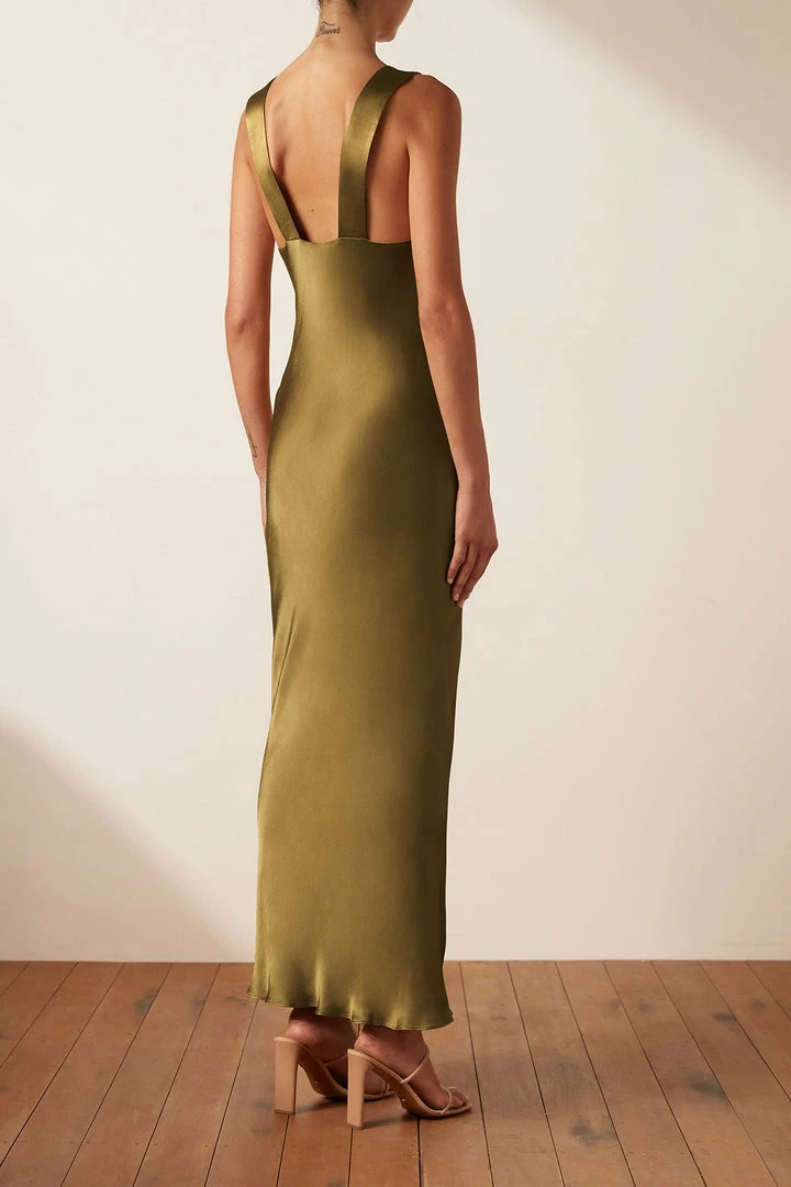 Shona Joy GIORGIA PLUNGED MIDI DRESS - OLIVE OIL