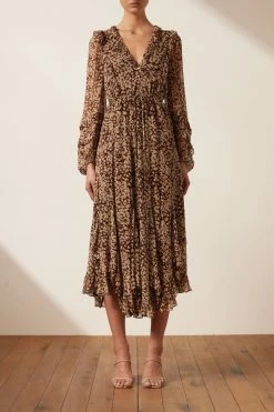 Shona Joy VALERIA BALLOON SLEEVE GODET MIDI DRESS DRESSES