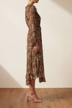 Shona Joy VALERIA BALLOON SLEEVE GODET MIDI DRESS DRESSES