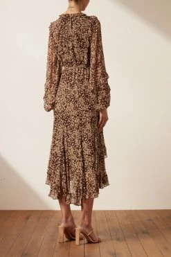 Shona Joy VALERIA BALLOON SLEEVE GODET MIDI DRESS DRESSES