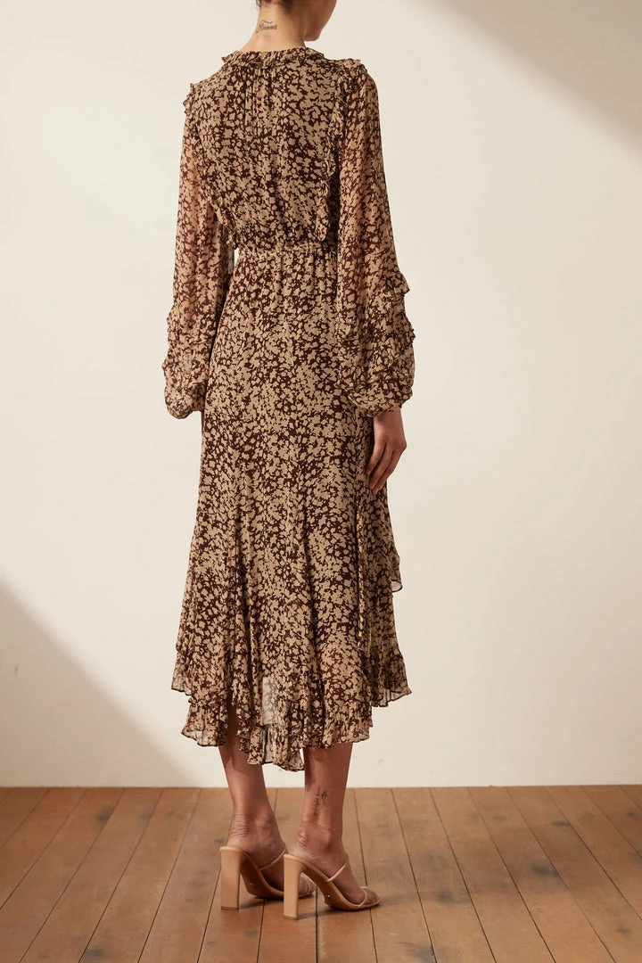 Shona Joy VALERIA BALLOON SLEEVE GODET MIDI DRESS DRESSES