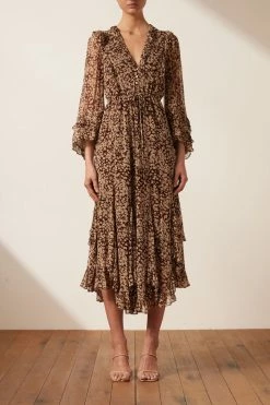 Shona Joy VALERIA BALLOON SLEEVE GODET MIDI DRESS DRESSES