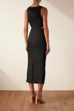 Shona Joy DRESSES SIMONE V NECK CUT OUT MIDI DRESS - BLACK