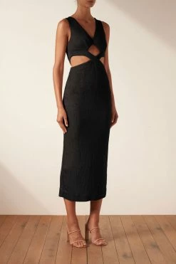 Shona Joy DRESSES SIMONE V NECK CUT OUT MIDI DRESS - BLACK