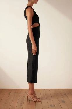 Shona Joy DRESSES SIMONE V NECK CUT OUT MIDI DRESS - BLACK
