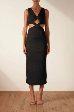 Shona Joy DRESSES SIMONE V NECK CUT OUT MIDI DRESS - BLACK
