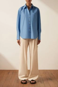 Shona Joy TOPS ISABELLA BUTTON UP BOYFRIEND SHIRT - MEDITERRANEAN BLUE