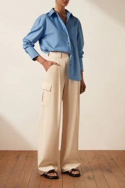 Shona Joy TOPS ISABELLA BUTTON UP BOYFRIEND SHIRT - MEDITERRANEAN BLUE