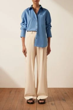 Shona Joy TOPS ISABELLA BUTTON UP BOYFRIEND SHIRT - MEDITERRANEAN BLUE