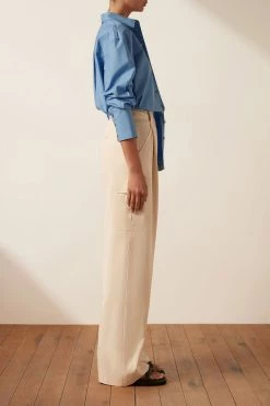 Shona Joy TOPS ISABELLA BUTTON UP BOYFRIEND SHIRT - MEDITERRANEAN BLUE