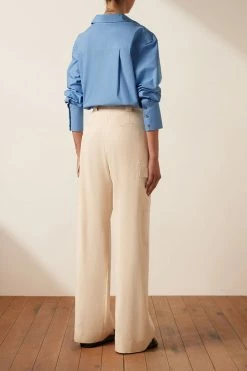 Shona Joy TOPS ISABELLA BUTTON UP BOYFRIEND SHIRT - MEDITERRANEAN BLUE