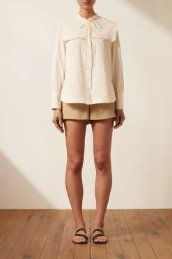 Shona Joy TOPS ELLA FRILL CAPE BUTTON UP SHIRT - VANILLA