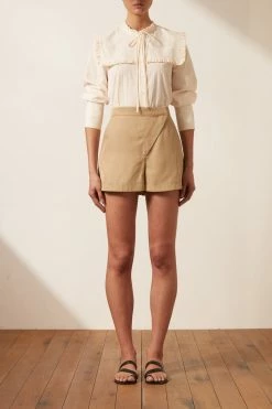 Shona Joy TOPS ELLA FRILL CAPE BUTTON UP SHIRT - VANILLA