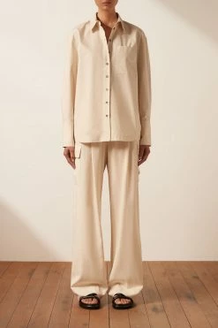 Shona Joy TOPS ISABELLA BUTTON UP BOYFRIEND SHIRT - CHALK