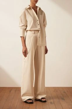 Shona Joy TOPS ISABELLA BUTTON UP BOYFRIEND SHIRT - CHALK