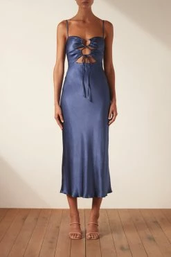 Shona Joy THALIA LACE UP MIDI DRESS - AEGEAN BLUE DRESSES