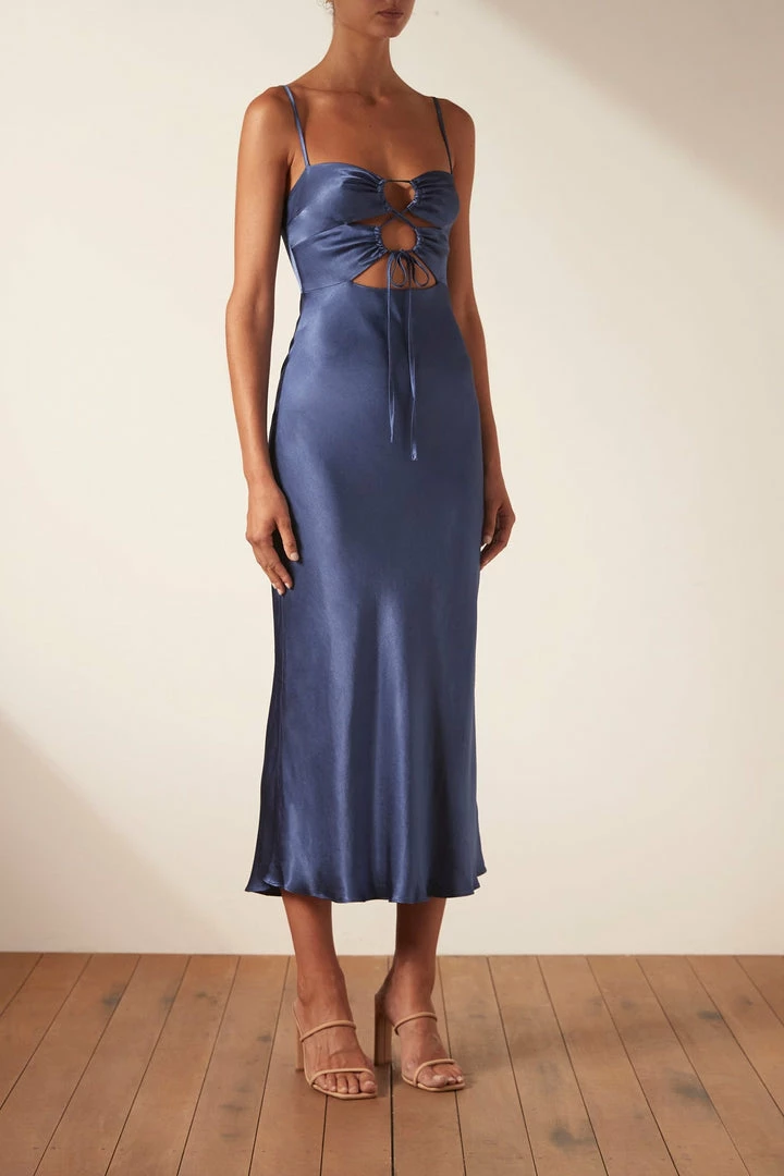 Shona Joy THALIA LACE UP MIDI DRESS - AEGEAN BLUE DRESSES