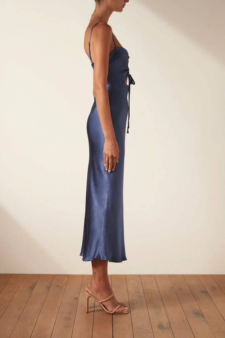 Shona Joy THALIA LACE UP MIDI DRESS - AEGEAN BLUE DRESSES