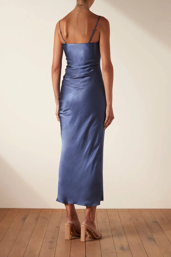 Shona Joy DRESSES THALIA BIAS RUCHED MIDI DRESS - AEGEAN BLUE