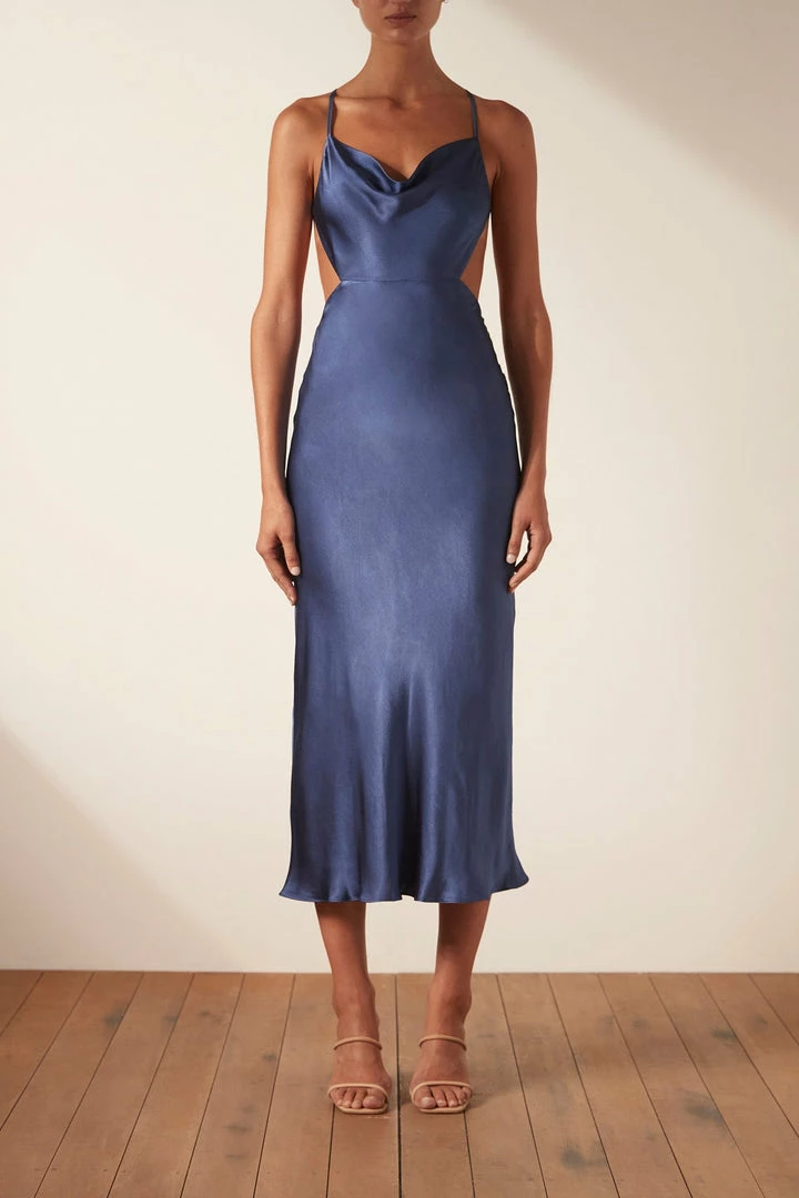 Shona Joy THALIA BIAS CUT OUT MIDI DRESS - AEGEAN BLUE DRESSES