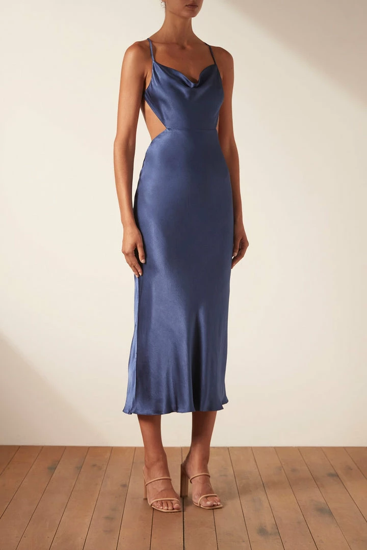 Shona Joy THALIA BIAS CUT OUT MIDI DRESS - AEGEAN BLUE DRESSES
