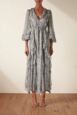 Shona Joy CANDICE BALLOON SLEEVE FRILL MIDI DRESS DRESSES